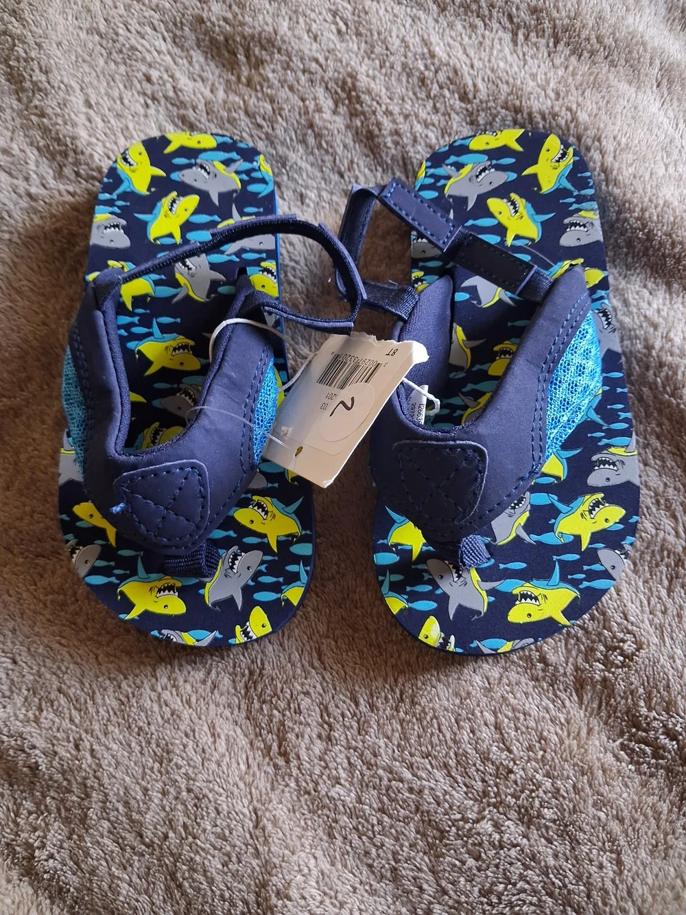 Kids Navy Shark Print Flip Flop Sandals 8T